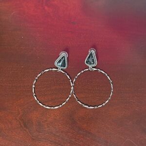 Faux Black and Silver Hoop Earrings